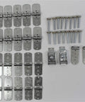 44 Piece Hella Tough Roll Up Door Style Trailer Hardware Kit Featuring Slick One Inch Rollers And Bulletproof End Center Hinges for hinges and bolts.