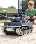 1:18 Tiger RC Tank With Metal Tracks That Shoot BB Pellets And Water Bombs, 45-Degree Climb, 2.4GHz Remote Control in sand outdoors