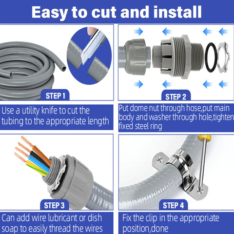 Steps to install Pro Grade 50 Ft Non-Metallic Liquid Tight Conduit Kit For 1 Inch NPT With LFNC-B Flexible Conduit Five Straight Fittings