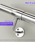 Heavy Duty 3 Ft Industrial Metal Handrail Kit Featuring Solid 304 Stainless Steel Wall Mount Grab Bar Wall bracket with 2 securing screws.
