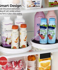 9 Inch Non Slip Pantry Cabinet Lazy Susan Turntable Set Of 2 Spinning Organizer in fridge with drinks, white and gray