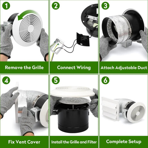 Installation steps for 80 CFM Wall Mounted Exhaust Fan With White Grille For Bathroom Kitchen Garage And Attic Ventilation