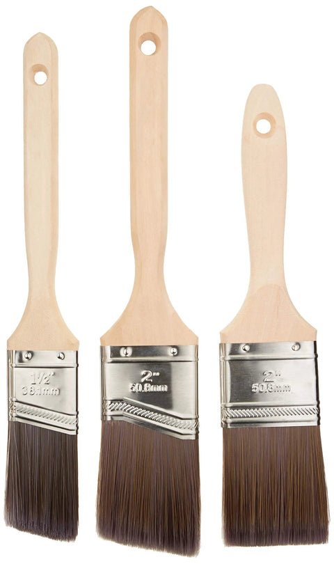 Pro Paint Brush Set 3-Pack With Polyester Blend Bristles, Tapered Flagged Tips For Smooth Strokes And Big Coverage, Great For Windows, Trim, Cabinets, And Tight Corners, Handles A Range Of Paints, Stains, And Finishes