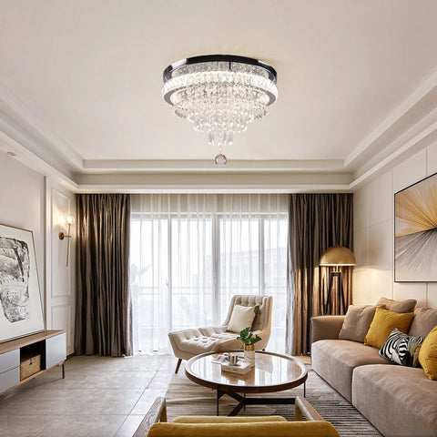 Modern Crystal Chandelier With Four Tier Hourglass Design, 19.7 Inch Ceiling Light, in elegant living room setting