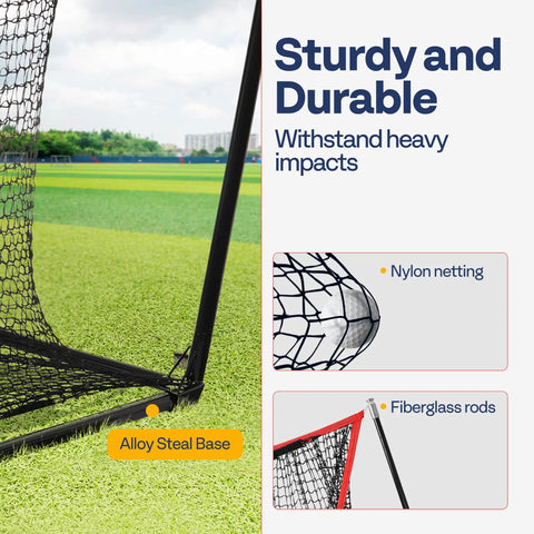 Heavy Duty Pro Grade Golf Practice Net 10 X 7Ft with alloy steel base, nylon netting, and fiberglass rods for durability