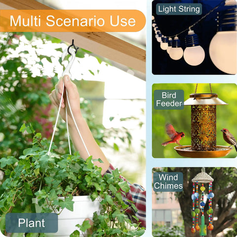 Heavy Duty Ceiling Hooks With Safety Lock No Slip 2.3 Inch Rustproof Metal Hooks For Hanging Plants Baskets String Lights And Outdoor Decor 40 Lb Capacity 20 Pack Includes Storage Case And Plastic Caps used for plants, lights, bird feeder, and wind chimes