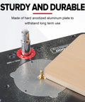 Top Shelf Heavy Duty Aluminum Router Lift System With Slick Micro Fine Adjustment Plates For One Sixty Fourth Inch Precision Control On Any Woodworking Table Setup That Delivers A Clean Cut Without The Hassle In The Shop, showing sturdy aluminum plate and routing bit.