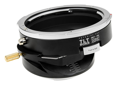 Tilt Shift Lens Mount Adapter For Pentax K Mount DSLRs Lets You Mount Old School 6x7 Lenses, All Metal Build, 10 Degree Tilt, 20mm Shift, 360 Degree Rotation, Tight, No Play Fit For Sharp, Versatile Portrait And Macro Shots black and silver adapter with shift lever