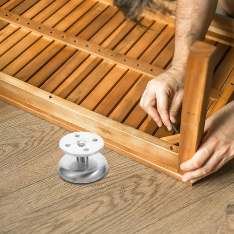 Assembling bed frame with Four Pack Adjustable Stainless Steel Furniture Legs With Screws, Round Cabinet Feet For Bed.
