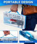 Person holding 11 Inch Hand Rivet Nut Gun Kit with 5 Mandrels M3 M4 M5 M6 M8 and 80 Rivet Nuts, portable design case
