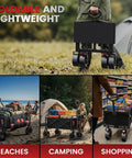 200L Collapsible Wagon Cart Heavy Duty Beach Wagon With 7.48 Inch All Terrain Wheels And Side Pocket for beach, camping, shopping