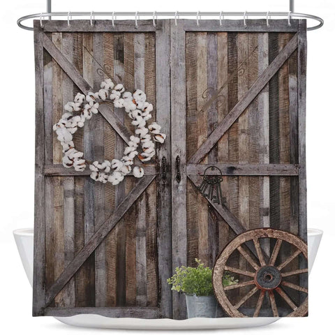Barn Door Shower Curtain With Rustic Wood Plank Print In Vintage Farmhouse Style 60 By 72 Inches Polyester Fabric With 12 Hooks