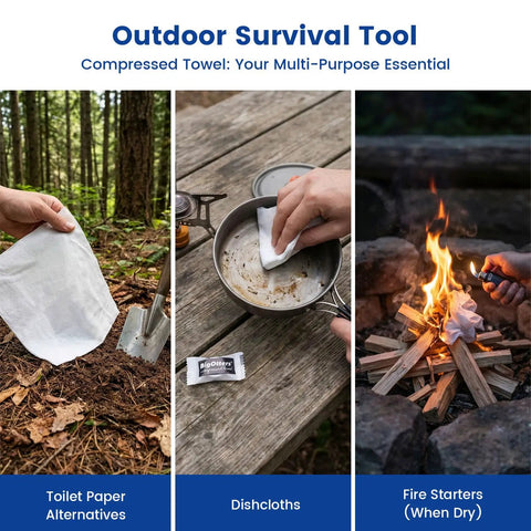 Three uses of 200 Count Cotton Compressed Towels Pack Disposable Face Towels Portable Expandable Wipes for outdoor camping