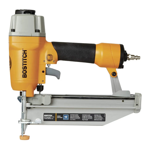 Side view of 2.5 Inch 16 Gauge Finish Pneumatic Nailer For Trim And Molding With Tool Free Jam Release, shown with depth adjustment.