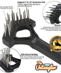 Close-up of Undercoat Dematting Mini Rake with V-Shape head, double row stainless steel teeth, promoting gentle detangling.
