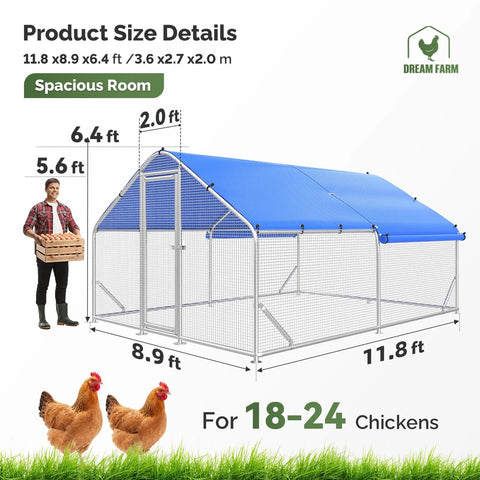 Heavy Duty Metal Chicken Coop Run With Galvanized Hardware Cloth For 20 Birds In The Yard Walk In Poultry Cage With Waterproof