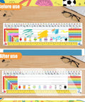 Clear Self Adhesive Desk Name Tag Pockets 40 Pack 14.5 By 4.3 Inch Thick Reusable Plastic Nameplate Sleeves on classroom desk