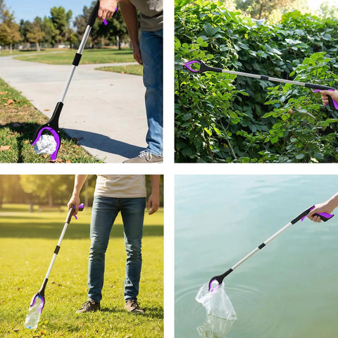 Two Pack 32 Inch Foldable Reacher Grabber Tool With 360 Degree Rotating Jaw And Magnetic Tip For Easy Pickup Lightweight Grabbers For Seniors And Elderly Purple