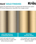 Kraus gold finish comparison between spot-free antique champagne bronze and spot-free brushed brass on metal surface.