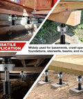 Heavy Duty Adjustable Screw Jacks For Home Leveling With Built Tough Steel Frames Holding 22046 Lbs Plus Hassle Free Aluminum Turning Wheels for foundation repair under a wooden structure.
