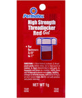Front view of Countermans Choice High Strength Threadlocker Red Gel, 1g packet for metal fasteners, automotive and machinery use