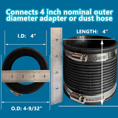 4 Inch Dust Collection Flex Hose Cuff Connector With Ports And 2 Stainless Steel Clamps For Woodworking Dust System
