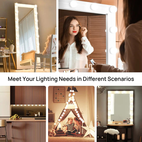 Hollywood Style Vanity Mirror Lights With 14 Dimmable Bulbs, USB Powered Makeup Table Lights in various home settings
