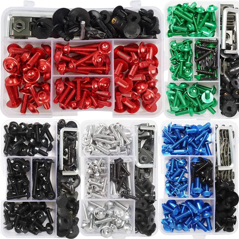 Universal Motorcycle Fairing Bolt Kit With 5mm And 6mm Allen Wrenches, Screws, Grommets, Nuts, Bolts, Washers, And Clips No Fuss Install Metric Hardware Set For Most Sportbike Models Orange