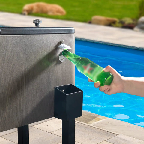 80 Quart Rolling Patio Cooler With Bottle Opener And Cap Catcher, Portable Ice Chest On Wheels for Backyard Parties, Gray Design