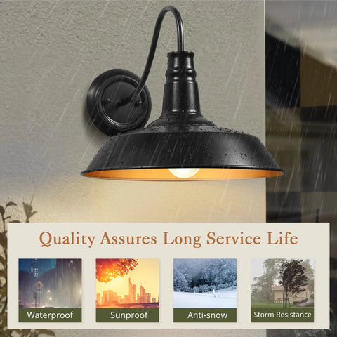 14 Inch Gooseneck Barn Lights Outdoor Black Wall Sconce 2 Pack for Porch, Farmhouse; black light with raindrops