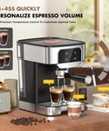 Compact Stainless Steel Espresso Machine With 20 Bar Pump And Built In Milk Frother For Creating Legit Barista Quality Lattes And Cappuccinos Right In Your Kitchen Using A Sleek Touch Display Black Edition brewing espresso and latte with microfoam.