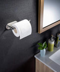 Self Adhesive Towel Ring And Hand Towel Holder For Bathroom And Kitchen No Drill SUS 304 Stainless Steel Brushed Finish Easy To Install Rust Resistant mounted on black wall above sink.