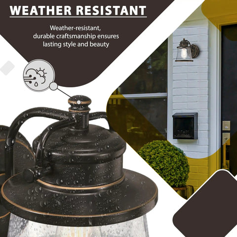 Outdoor Wall Mount Lantern Sconce In Oil Rubbed Bronze With Clear Seeded Glass Dusk To Dawn Sensor Weatherproof Exterior Porch Lights 2 Pack For Cozy Curb Appeal And Ambient Exterior Lighting, weather resistant design
