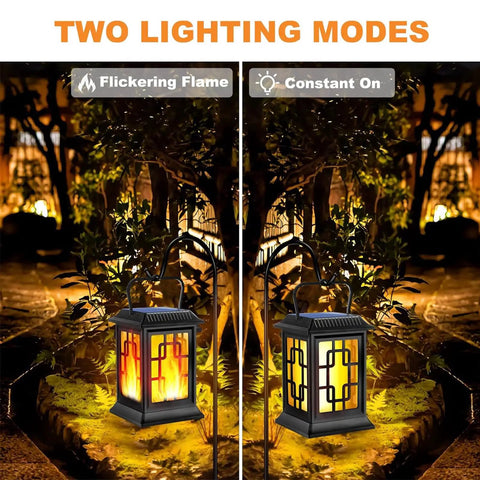 Waterproof Solar Lanterns For Garden And Patio, Hanging Outdoor Lights With Flickering Flame Effect, two lighting modes