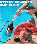 Kick Water Out Fast Heavy Duty Cordless Submersible Water Pump Dropping 1268 Gph in water with hose, compatible with Milwaukee 18V.