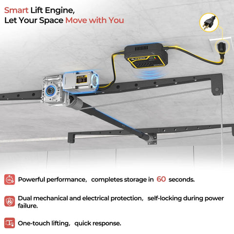 Game Changing Motorized Garage Ceiling Storage Rack With Remote Control 4 By 4 Ft Overhead Lift System Offering Hella Durable Space Saving Hanging Shelves No Sweat Setup For Up To 250 Lbs Capacity Equipment
