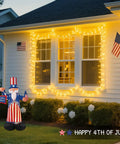 Two Pack Outdoor String Lights Battery Operated, 66 Ft Total, 200 LED Fairy Lights With Remote on house for July 4th