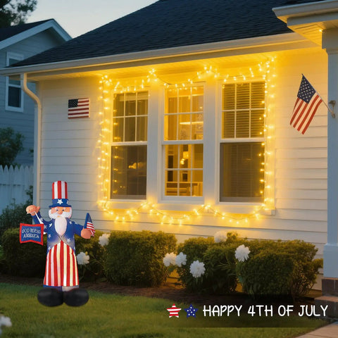 Two Pack Outdoor String Lights Battery Operated, 66 Ft Total, 200 LED Fairy Lights With Remote on house for July 4th