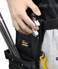 Person using Field And Competition Hip Arrow Quiver With 3 Slot System Holds 12 Plus Arrows Noise Free Design Rear Facing QuickDraw Tilt 15 Degree For Fast Arrow Retrieval Modular Panel System For Allen Keys Bow Release Finger Tab Arm Guard And More 42 By 18 Cm.