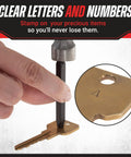 Using 36 Piece Letter And Number Steel Punch Stamp Set With Wood Storage Case For Metal Leather And More on a key