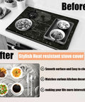 Before and after use of Anti Slip Electric Stove Top Cover 28 By 20 Inches Heat Resistant Glass Stove Top Protector with flower pattern.