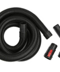 Coiled hose and adapters for Two And A Half Inch Wet Dry Vac Hose Attachment Kit With POS-I-LOCK on white background.