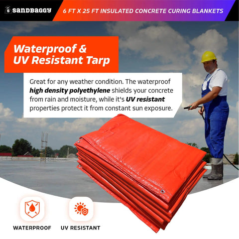 Dang Tough Insulated Concrete Blanket 6X25 Ft with heavy duty grommets, waterproof HDPE for winter curing.