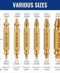 Pro Grade Heavy Duty 6 Piece Stripped Screw Extractor Kit With Titanium Coated Extractors And HSS Reverse Drill Bits sizes