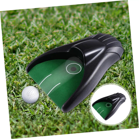 Indoor Golf Putting Cup Auto Return System For Home Office Practice, No Cords, Auto Ball Return, black and green on grass