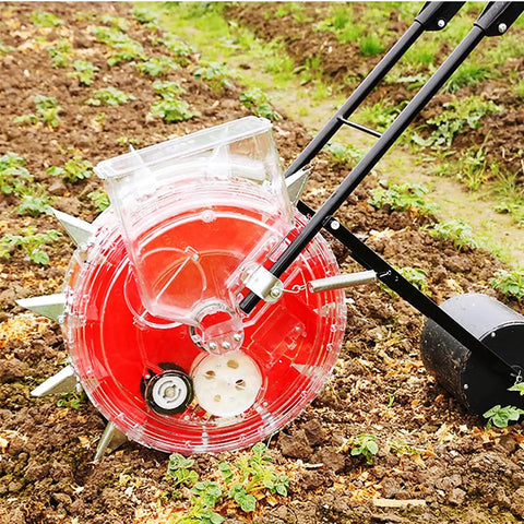 Corn And Soybean Seeder Hand Push Roller Seeder No Fuss Seeding And Fertilizer Applicator with clear box in field