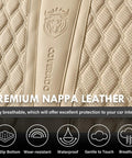 Close-up of beige Nappa leather look surface of Universal Car Seat Covers Full Set With Nappa Leather Look Waterproof Seat Protector