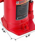 Beefy 12 Ton Double Ram Bottle Jack Portable Hydraulic Lift For Cars And Trucks base with dimensions displayed