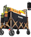 Collapsible Wagon Cart Foldable Lightweight Utility Cart With Wheels For Grocery Camping Beach And Outdoor Sports 360 Lbs Max Load And 160L Capacity, loaded with camping gear