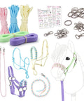 DIY Hobby Horse Halter Kit For Stick Horses, Create Head Collars, Rope Halters And Reins With Pastel Colors shown with materials